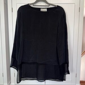 Diane Von Furstenberg Silk Assets Black Sheer Layered Tunic Top S Y2K Minimalist